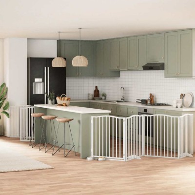 vidaXL Poartă c&amp;acirc;ini pliabilă cu ușă 12 panouri, alb, 960 cm, lemn plop 3155624 foto