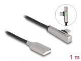 Cablu USB 2.0-A la USB type C T-T Fast Charging 60W cu LED 1m brodat Negru, Delock 80766