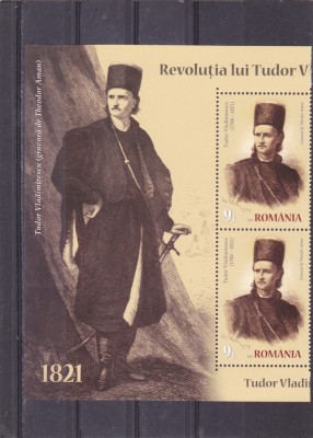 ROMANIA 2021 - TUDOR VLADIMIRESCU,CU MANSETA JUMATATE MINICOALA, MNH - LP 2328 foto