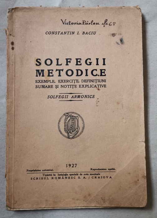 1927 Constantin Baciu Solfegii Metodice, Exemple Exerciții Definiții Sumare