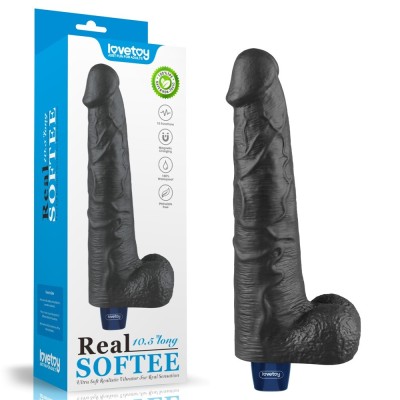 Vibrator 10.5 &amp;quot;Real Softee Reincarcabil Dildo (negru) foto