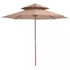Gossi umbrela de soare dubla, stalp din lemn, 270 cm, gri taupe