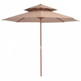 Umbrela de soare dubla, stalp din lemn, 270 cm, gri taupe GartenMobel Dekor, vidaXL