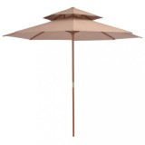 Cumpara ieftin Umbrelă de soare dublă, st&acirc;lp din lemn, 270 cm, gri taupe