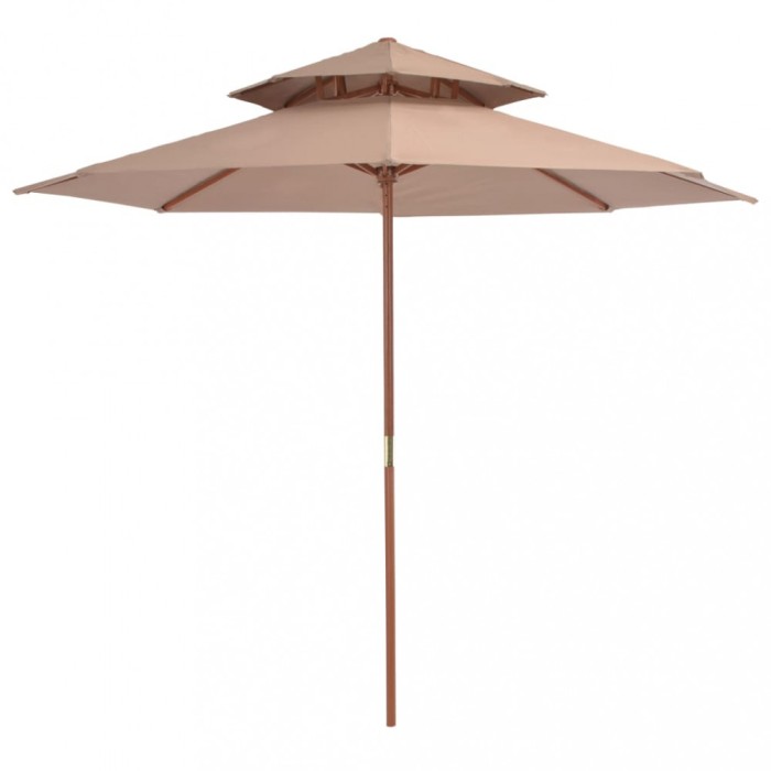 Gossi umbrela de soare dubla, stalp din lemn, 270 cm, gri taupe