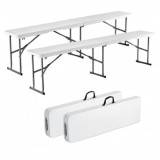Set 2 banci pliabile 1830x307x430 mm, HDPE si Otel, pentru gradina sau catering, Alba