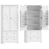 HOMCOM Bufet &icirc;nalt bucătărie, dulap de bucătărie 2&nbsp;uși, 2 sertare, 6 suporturi pe uși, rafturi reglabile, 80x39,5x184,5cm, alb | Aosom Romania