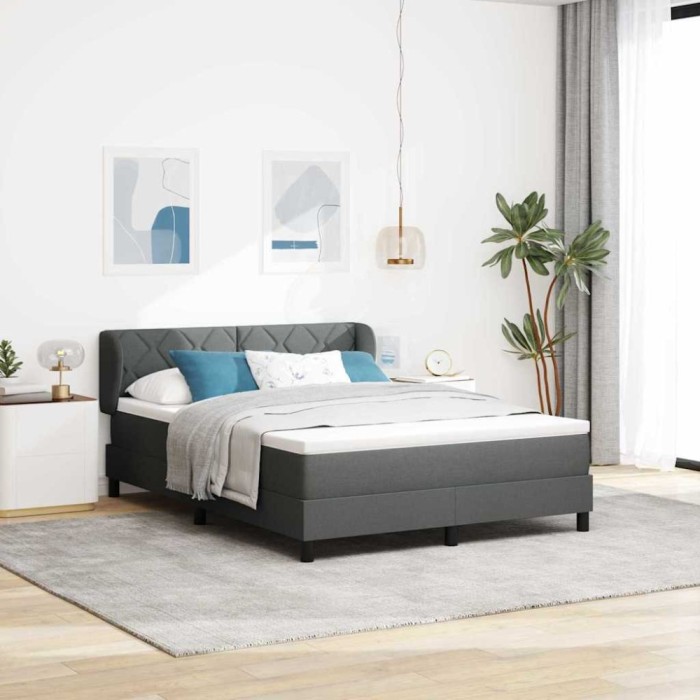 vidaXL Pat boxspring cu saltea Gri &icirc;nchis 140 x 190 cm țesătură 3340081