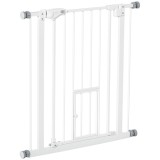 PawHut Poartă Reglabilă pentru C&acirc;ini cu Ușă și Montare prin Presiune, Barieră cu &Icirc;nchidere Automată, 74-80x76.2 cm, Alb | Aosom Romania