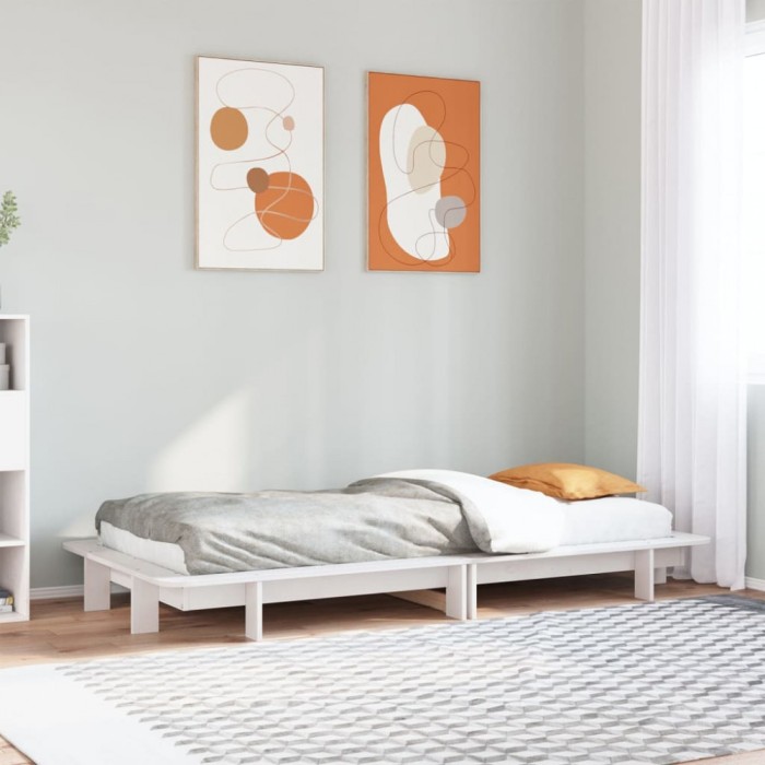 vidaXL Cadru pat fără saltea, alb, 90x190 cm, lemn masiv de pin