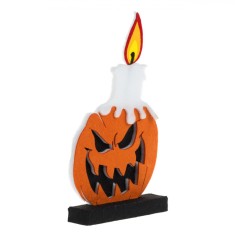 Decorațiune Masă Halloween, Model Dovleac cu Lum&acirc;nare, Material Spumă, Culoare Portocaliu și Negru, Dimensiuni 17x30cm