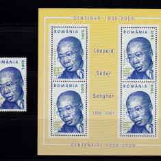 RO 2006 ,LP 1714+a ,"Centenar Leopold Senghor ", serie+colita 372 ,MNH