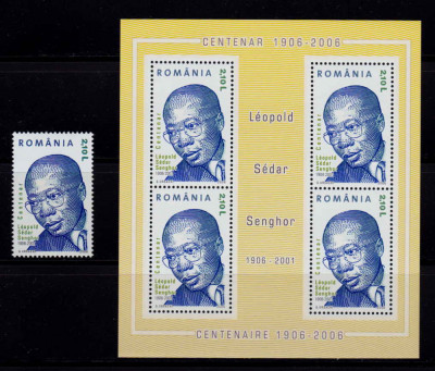 RO 2006 ,LP 1714+a ,&amp;quot;Centenar Leopold Senghor &amp;quot;, serie+colita 372 ,MNH foto