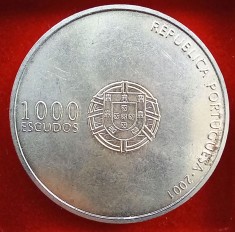(A1) MONEDA DIN ARGINT PORTUGALIA - 1000 ESCUDOS 2001, CAMPIONATUL EUROPEAN DE FOTBAL 2004 - EURO 2004 PORTUGAL