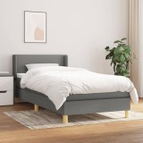 vidaXL Pat box spring cu saltea, gri &icirc;nchis, 90x190 cm, textil