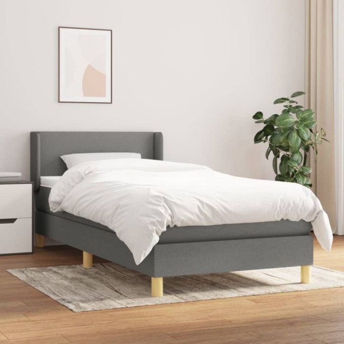 vidaXL Pat box spring cu saltea, gri &icirc;nchis, 80x200 cm, textil 3130066