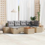 vidaXL Set de canapele pentru grădină cu pernă 7 pcs Bej Rattan poli 3360927
