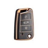 Husa Cheie Auto Briceag VW Golf 7, Tpu, Negru cu contur auriu AutoProtect KeyCars, Oem