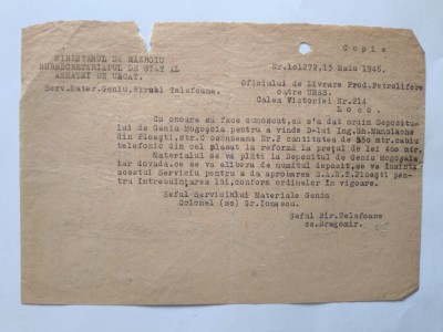 Document permisiune de vanzare materiale militare 1946 / CD1P foto