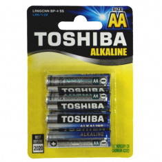 Set 4 baterii alcaline Toshiba, R6, Blu Line, AA