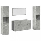 Cumpara ieftin Set mobilier de baie, 4 piese, gri beton, lemn compozit