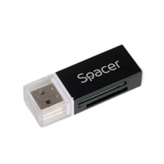 CARD READER extern SPACER, interfata USB 2.0, citeste/scrie: SD, microSD, MS, M2; aluminiu, black, &quot;SPCR-658&quot; (timbru verde 0.03 lei)