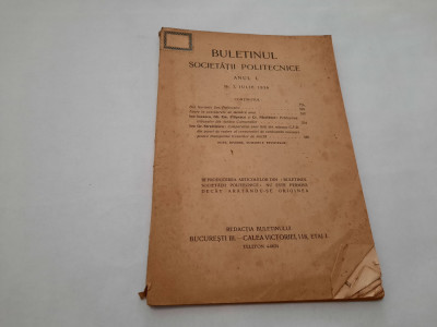BULETINUL SOCIETATII POLITEHNICE, ANUL L, NR. 7,IULIE 1936 RF9/2 foto