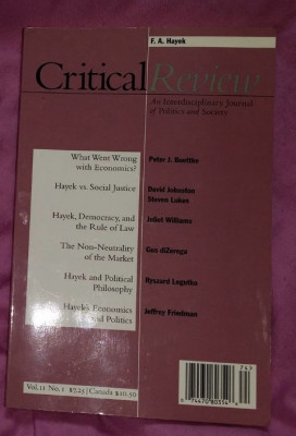Critical Review - winter 1997 - volum dedicat lui Hayek foto