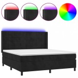 Cumpara ieftin Pat cu arcuri, saltea si LED, negru, 180x200 cm, catifea