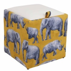 TABURET BOX - PRINT - CORP SAFARI RINOCERI/CAPAC IMITATIE PIELE DIVERSE CULORI - Alb 21894