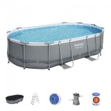 Piscina structura metalica, ovala, cu filtru, pompa, scara, dozator, prelata acoperire, gri, 488x305x107 cm, Bestway Power Steel GartenVIP DiyLine