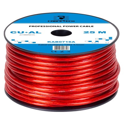 Cablu de putere auto, CU-AL, 12GA, CableTech KAB0716A, diametru exterior 4.5 mm, sectiune 3.31 mmp, rola 25 metri, rosu foto