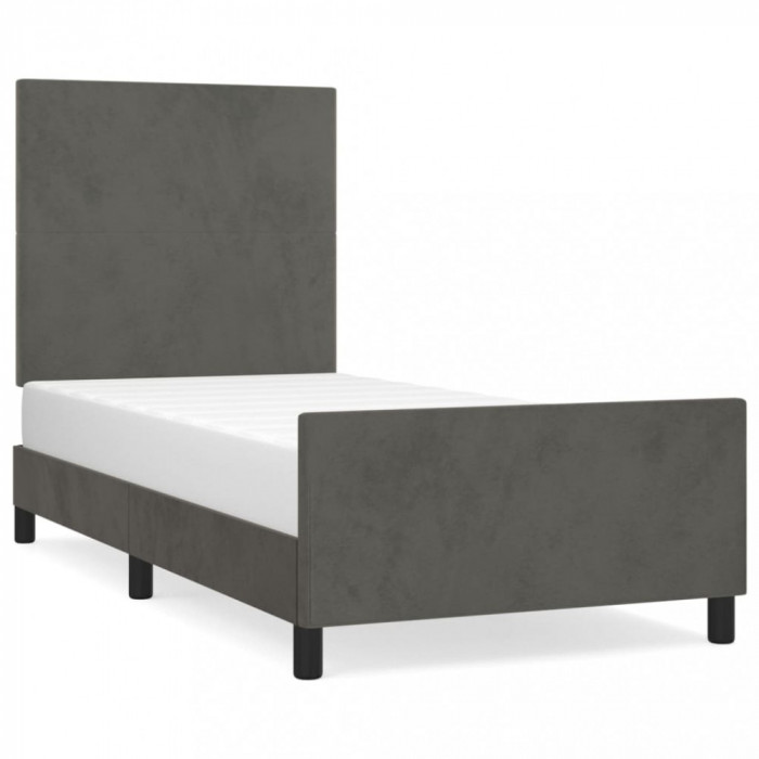Cadru de pat cu tăblie, gri &icirc;nchis, 80x200 cm, catifea