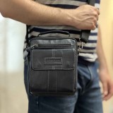 Borseta Barbati Navy, Gri - Allan Marco| Piele Naturala, 20 cm x 23 x 7.5 cm