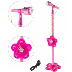 Microfon de jucarie cu stativ reglabil 106 cm, amplificator voce, MP3, conectare smartphone, roz