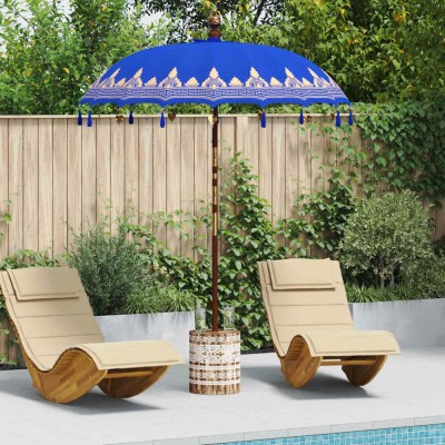 vidaXL Parasol Balinez 260 albastru 180-190 cm Bumbac și lemn masiv 3356893 foto