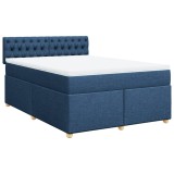 Cumpara ieftin Pat continental cu saltea, albastru, 160x200cm, material textil