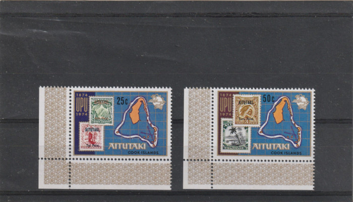 Aitutaki 1974-Centenar U.P.U.,Timbru-1903,Harta cu nisip,serie 2 val.Mi.118-119