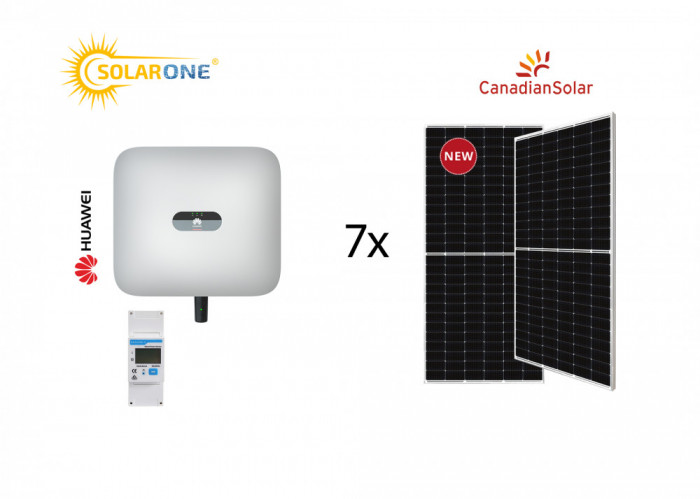 Kit sistem fotovoltaic 3 kW hibrid monofazat, invertor Huawei si 7 Panouri fotovoltaice Canadian Solar 460W