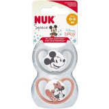 Suzeta Nuk Space Mickey, Silicon, 0-6 Luni, Forma Ortodontica, Set 2Buc/Cutie, Rosu/Gri
