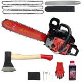 Cumpara ieftin 8.5CP *PACHET* Drujba benzina + 3 lanturi + 1 lama + TOPOR 600G, x1 ulei ameste 0.5l + accesorii + manusi protectie, MOTOYAMA JAPAN