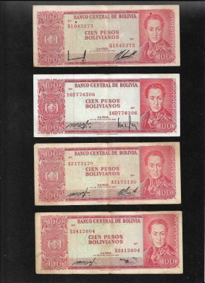 Rar! Set Bolivia 8 x 100 pesos bolivianos 1962 semnaturi diferite foto