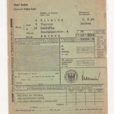 Document, Card pentru impozitul de venit, Germania, Aachen 1942