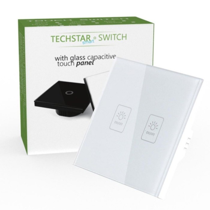 Intrerupator Touch Techstar&reg; TG02, Sticla Securizata, Design Modern, Iluminare LED, 2 Faze, Alb