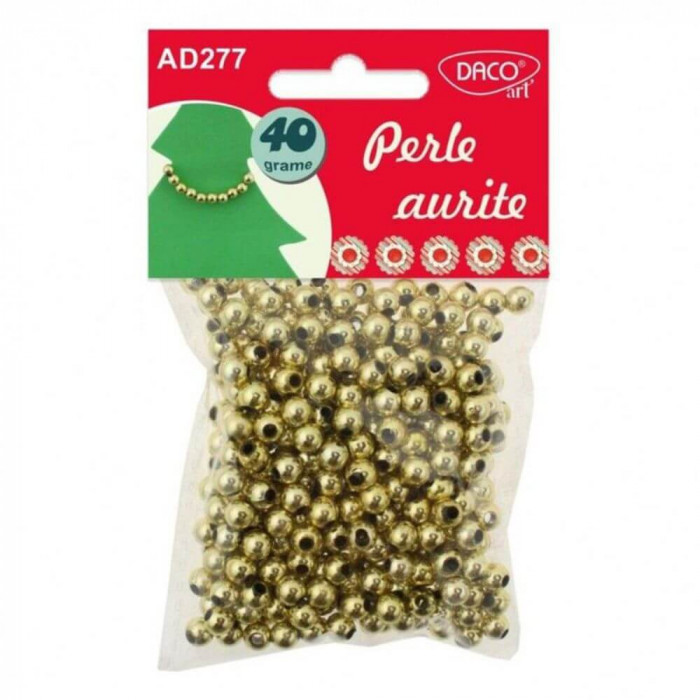 Perle Aurite Plastic DACO, 6 mm, 40 g, Accesorii Craft, Accesorii Creatie, Margele Perle, Margele Aurii, Margele Plastic Aurii, Perle Plastic Aurii, P