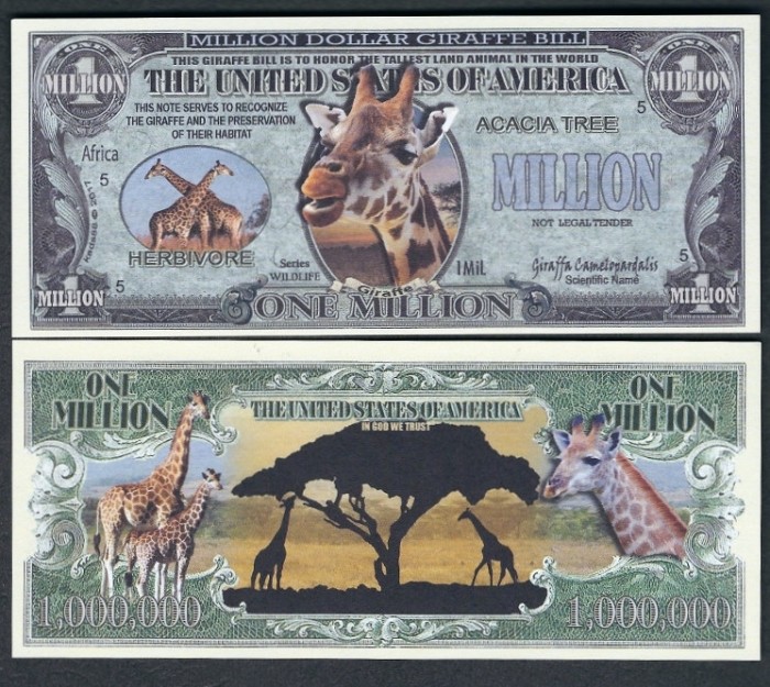 !!! SUA = FANTASY NOTE = GIRAFA - 2017 - UNC / SERIA WILDLIFE