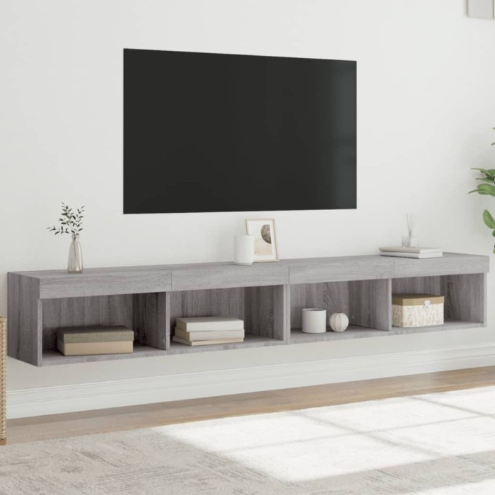 vidaXL Comode TV cu lumini LED, 2 buc., gri sonoma, 100x30x30 cm 837166