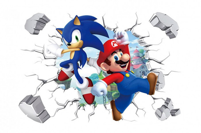 Sticker decorativ cu Mario si Sonic, 60 cm, 1100STK