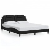 VidaXL Cadru de pat cu lumini LED, negru, 160x200 cm, piele ecologică