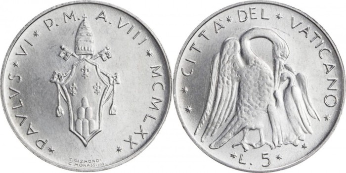 Vatican 1970 - 5 lire aUNC